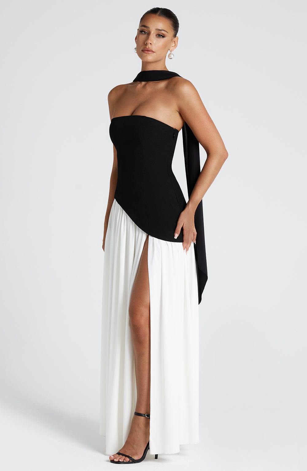 Nuvessa – Draped Strapless Colorblock Gown for Women