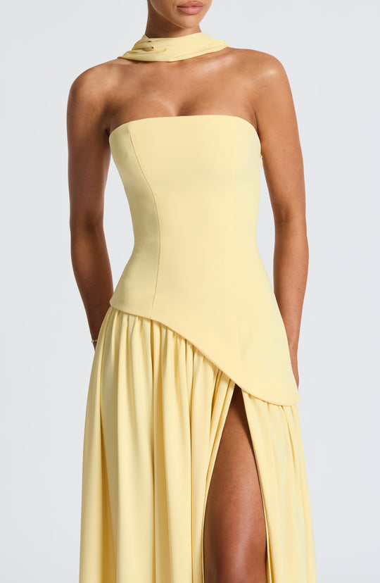 Nuvessa – Draped Strapless Colorblock Gown for Women