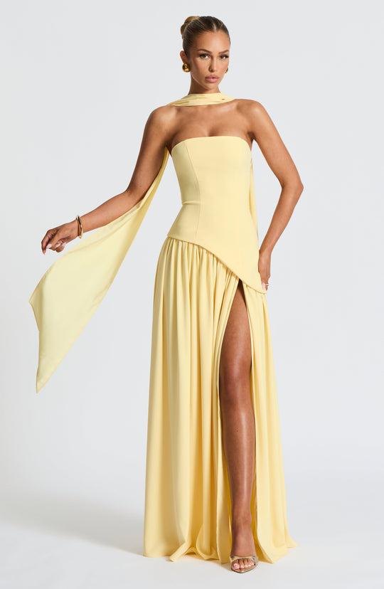 Nuvessa – Draped Strapless Colorblock Gown for Women
