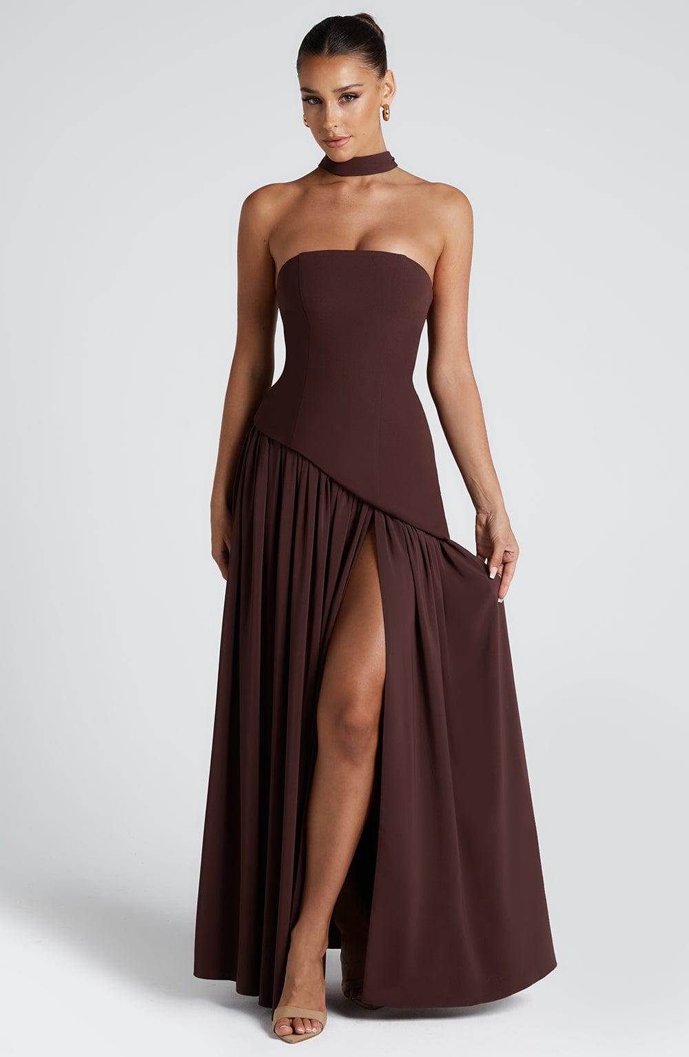 Nuvessa – Draped Strapless Colorblock Gown for Women
