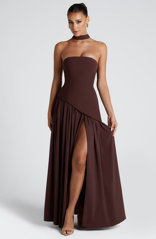 Nuvessa – Draped Strapless Colorblock Gown for Women