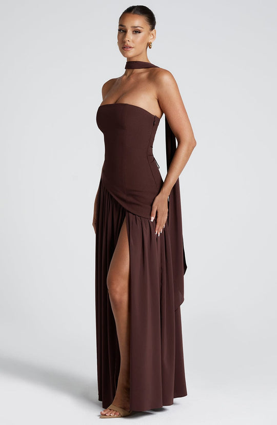 Nuvessa – Draped Strapless Colorblock Gown for Women