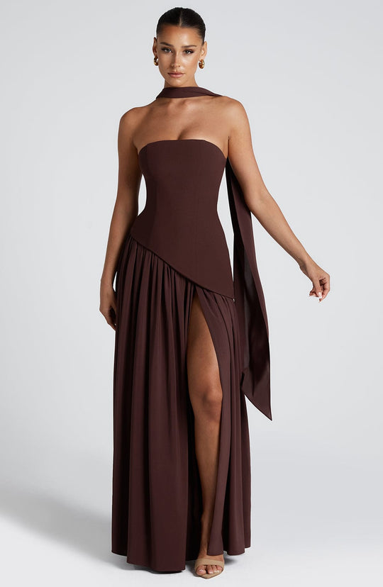 Nuvessa – Draped Strapless Colorblock Gown for Women