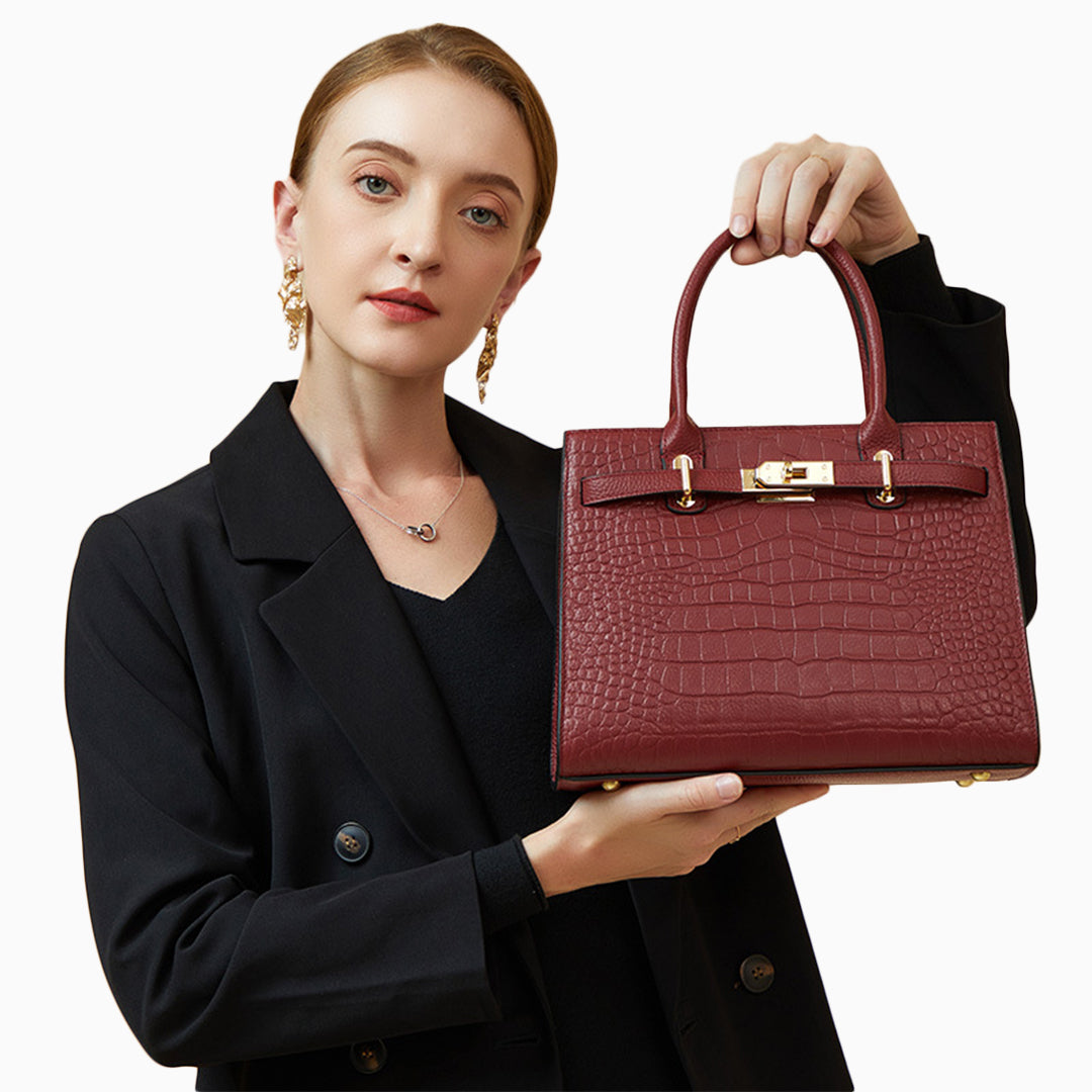 Nevaeh – Classic Crocodile-Embossed Leather Handbag for Women
