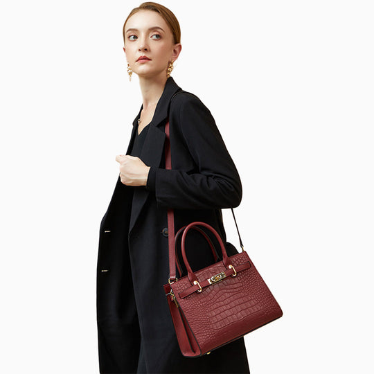 Nevaeh – Classic Crocodile-Embossed Leather Handbag for Women