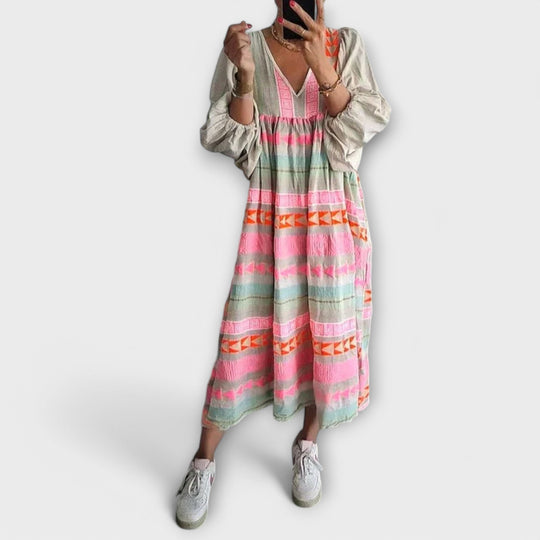 Ysolde – Boho Maxi Dress with Embroidery Details