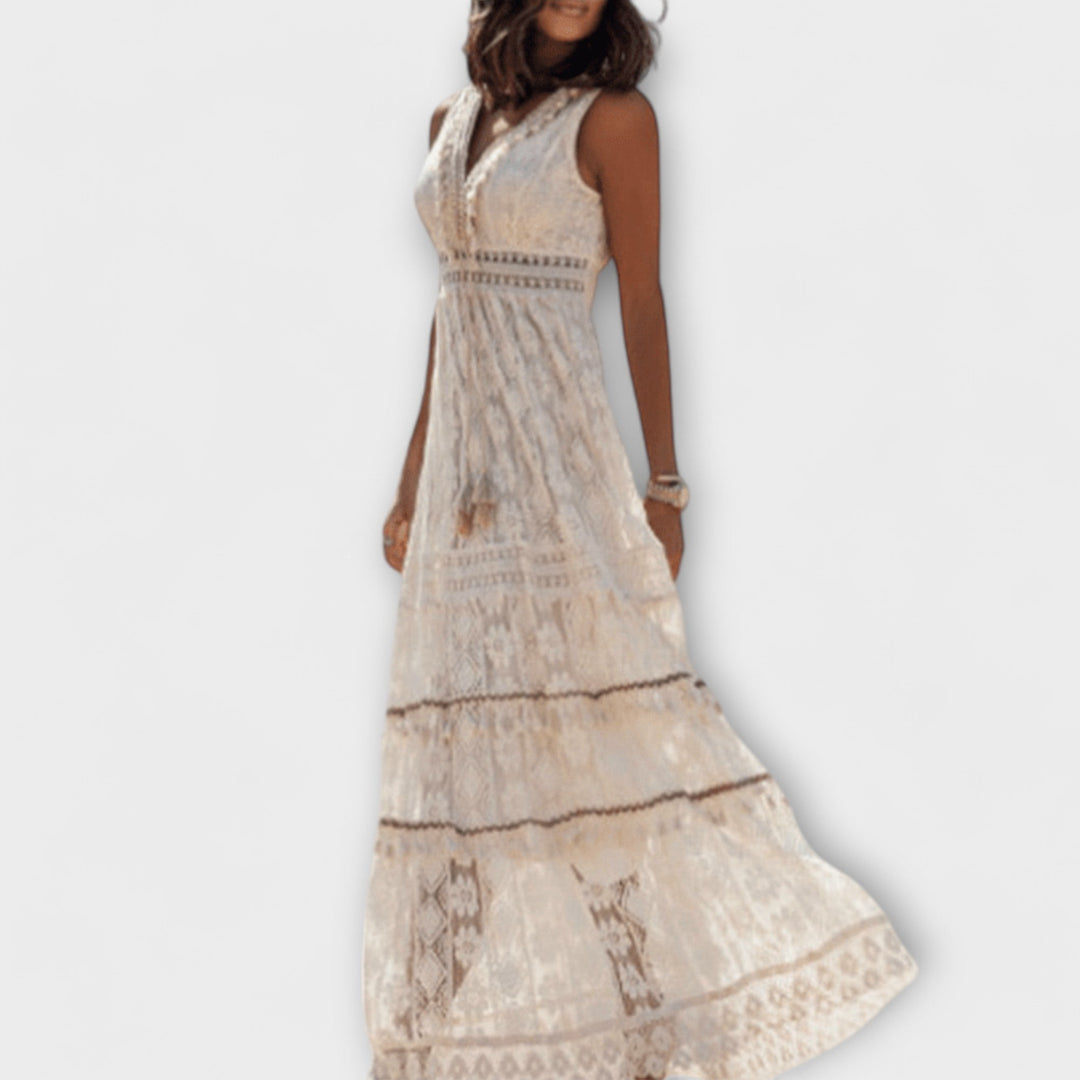 Taliana – Boho Maxi Dress with Lace and Slit