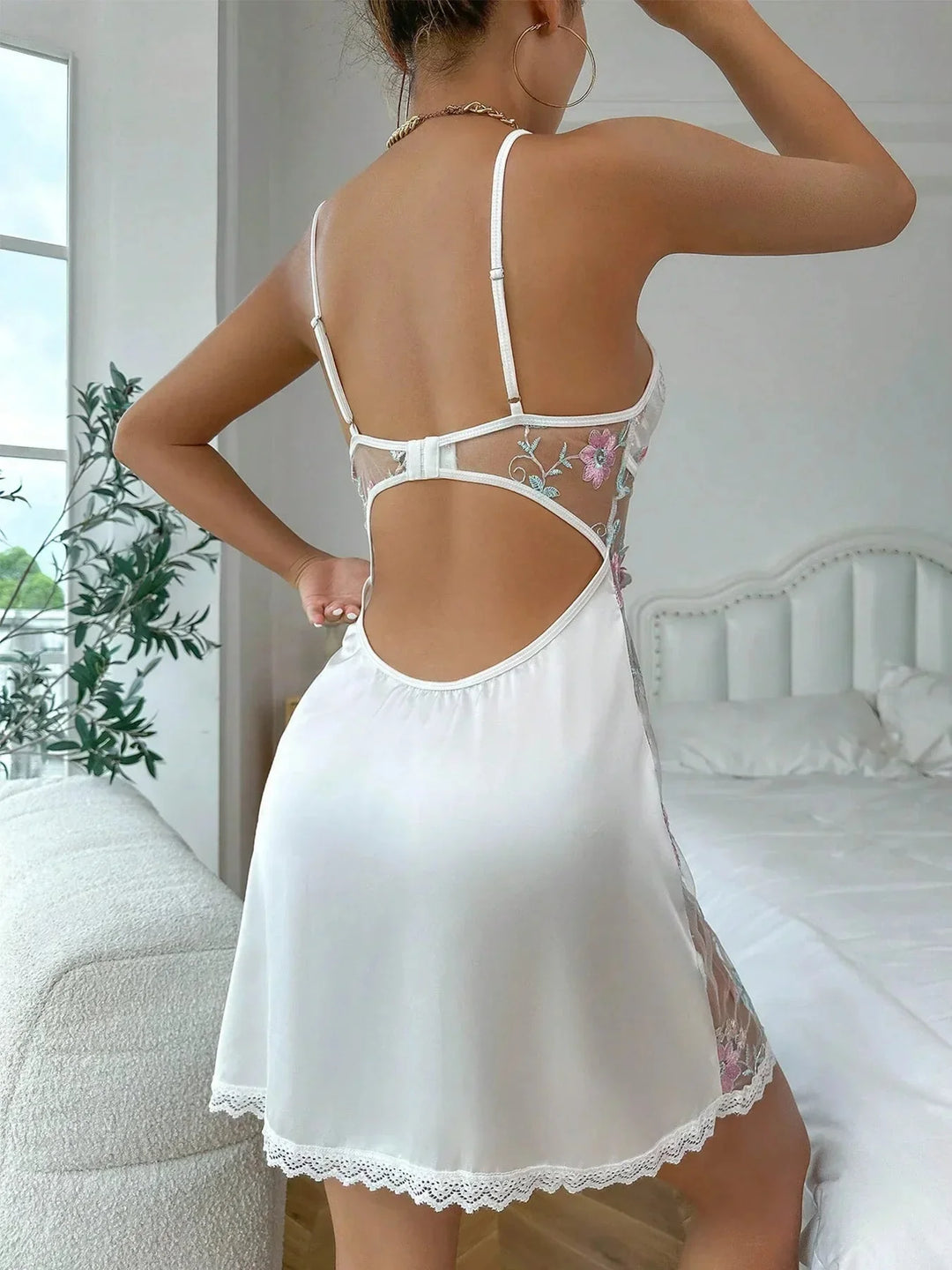 Samantha – Satin & Bloom Embroidered Nightdress for Women