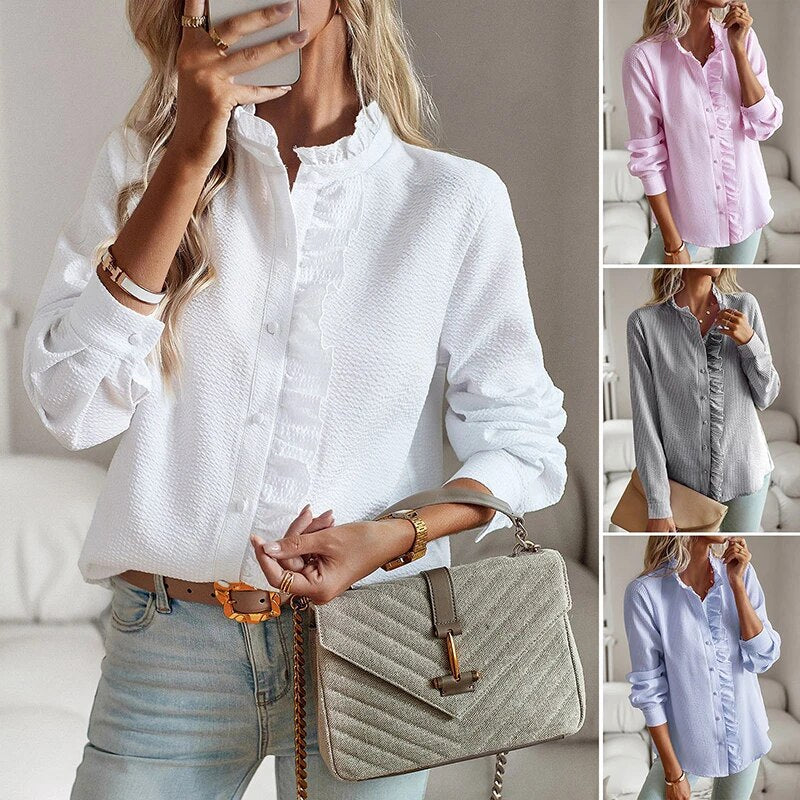 Seravine – Ruffle Trim Button-Up Shirt