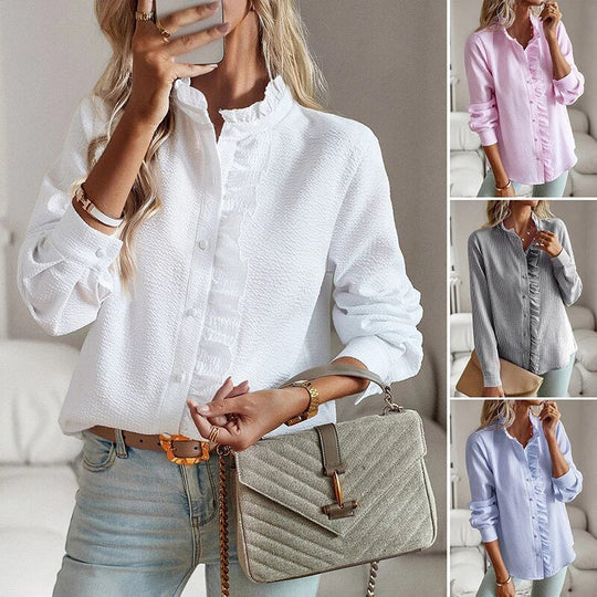 Seravine – Ruffle Trim Button-Up Shirt