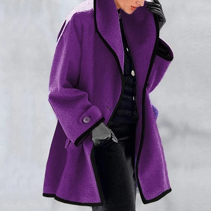 Persephone – Elegant Contrast-Trim Coat for Women
