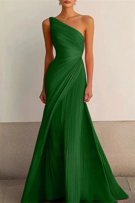 Helmi – Pleated One-Shoulder Evening Gown