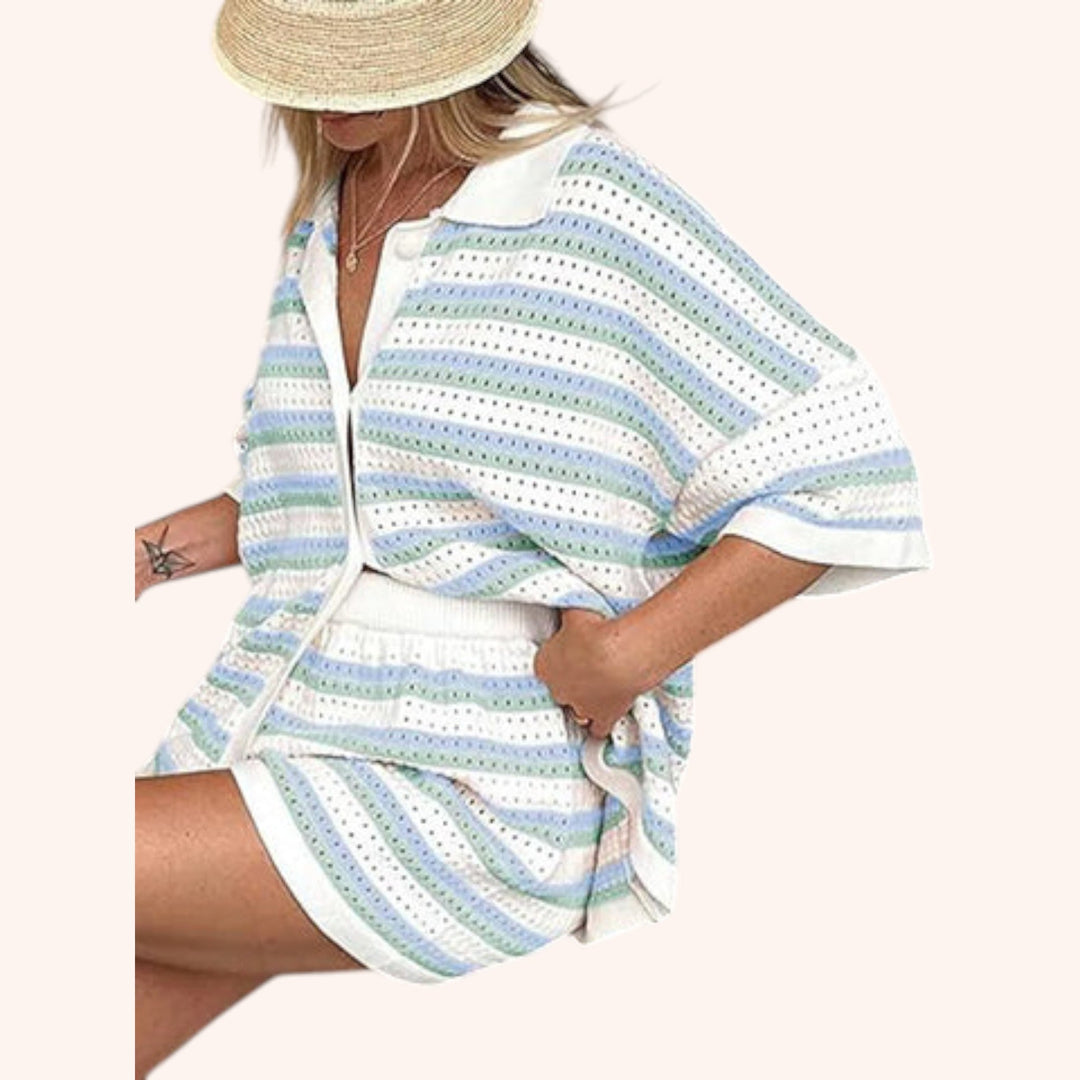 Candice – Striped Button-Up Beach Shirt for Women