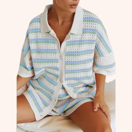 Candice – Striped Button-Up Beach Shirt for Women