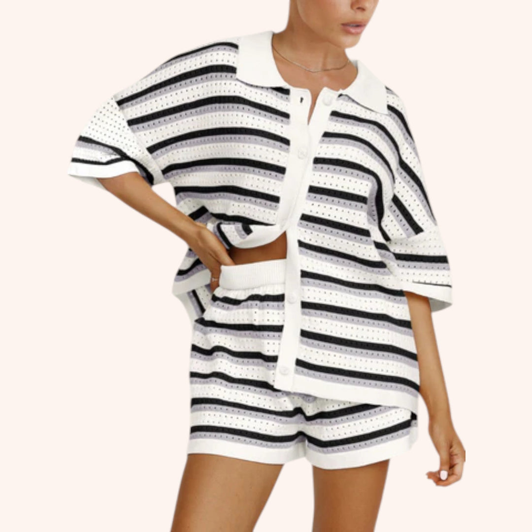 Candice – Striped Button-Up Beach Shirt for Women