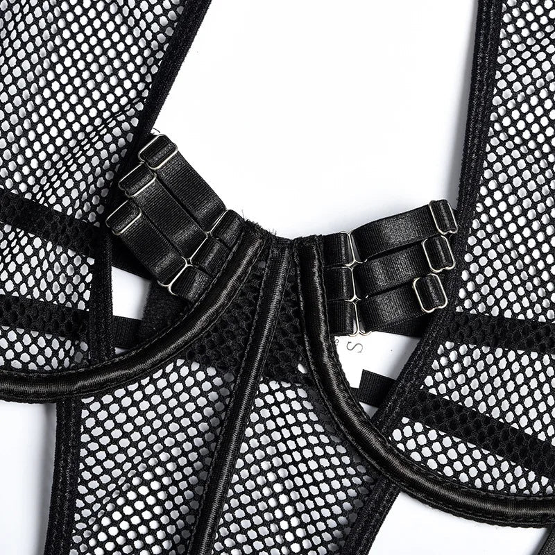Nerra – Cutout Mesh Strappy Bodysuit for Women
