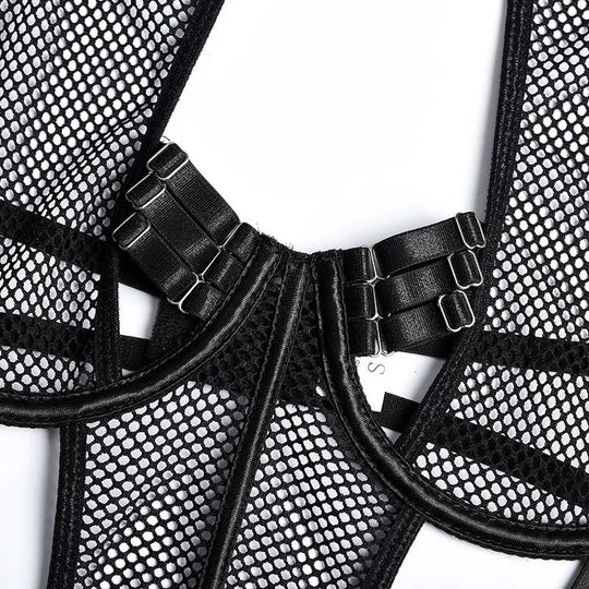 Nerra – Cutout Mesh Strappy Bodysuit for Women