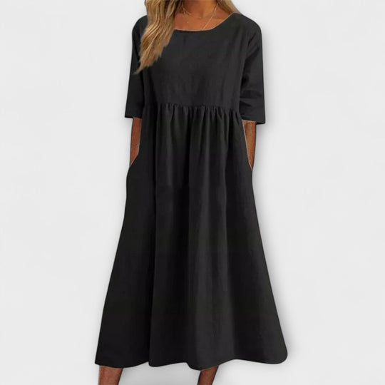Livienne – Loose Midi Dress with Pleats