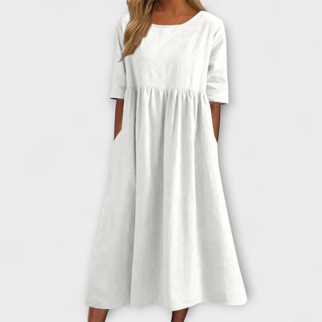 Livienne – Loose Midi Dress with Pleats