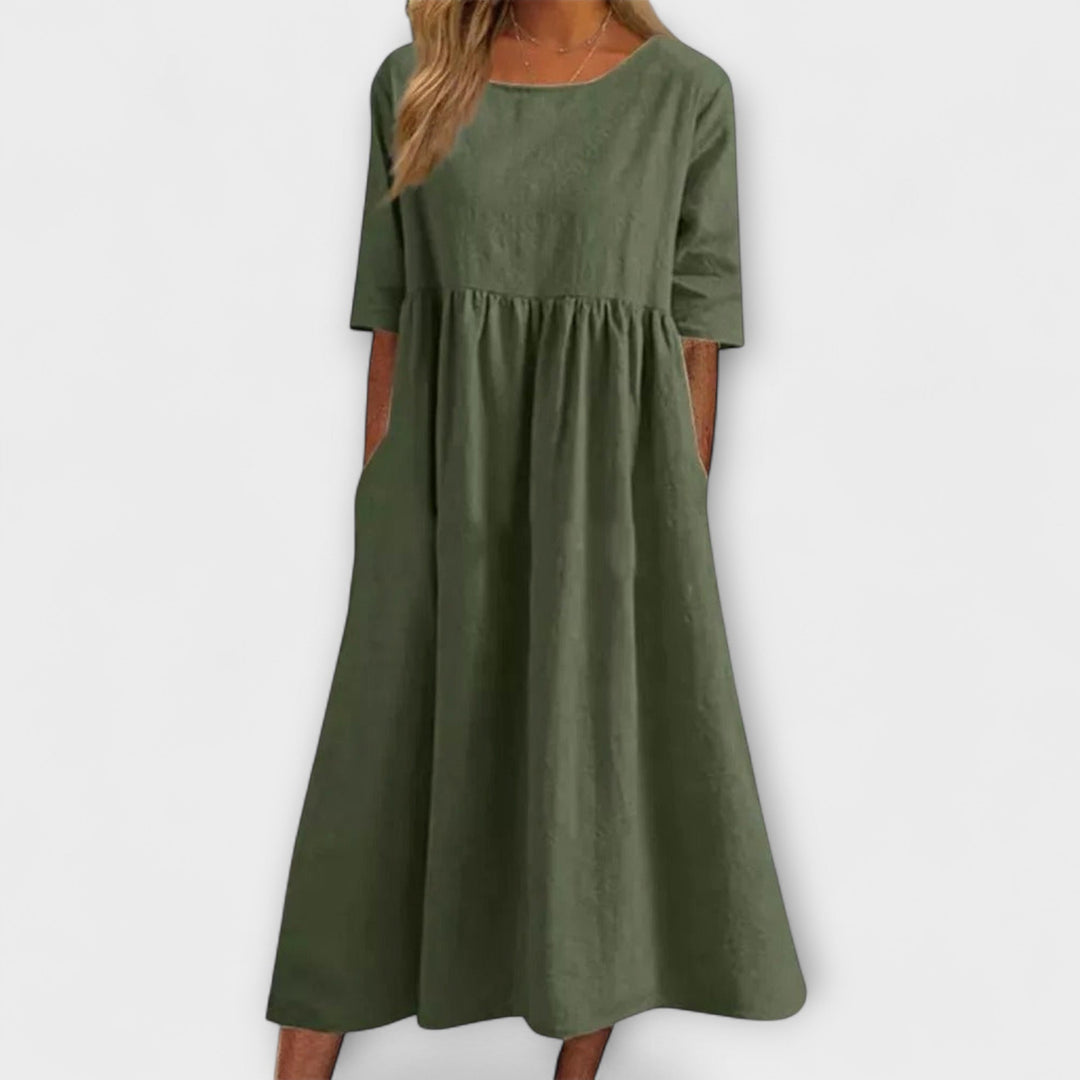 Livienne – Loose Midi Dress with Pleats