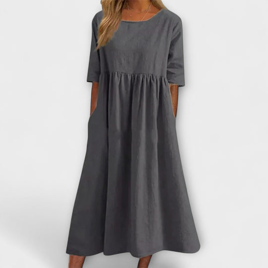 Livienne – Loose Midi Dress with Pleats