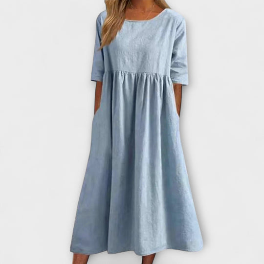 Livienne – Loose Midi Dress with Pleats