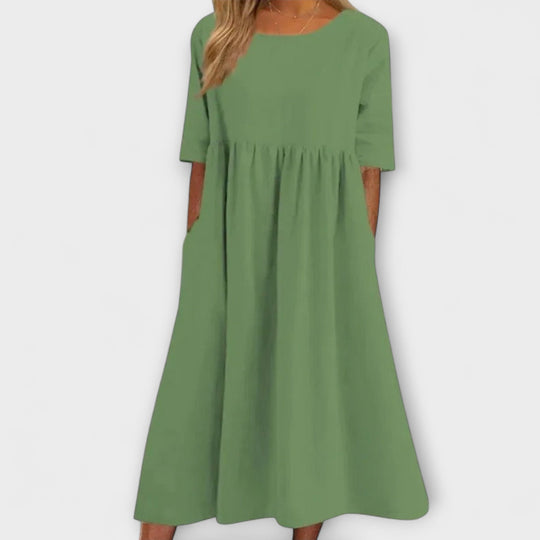 Livienne – Loose Midi Dress with Pleats