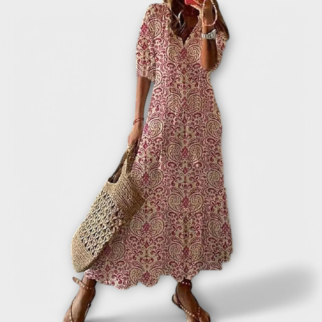 Yvana – Boho Maxi Dress with Ethnic Pattern