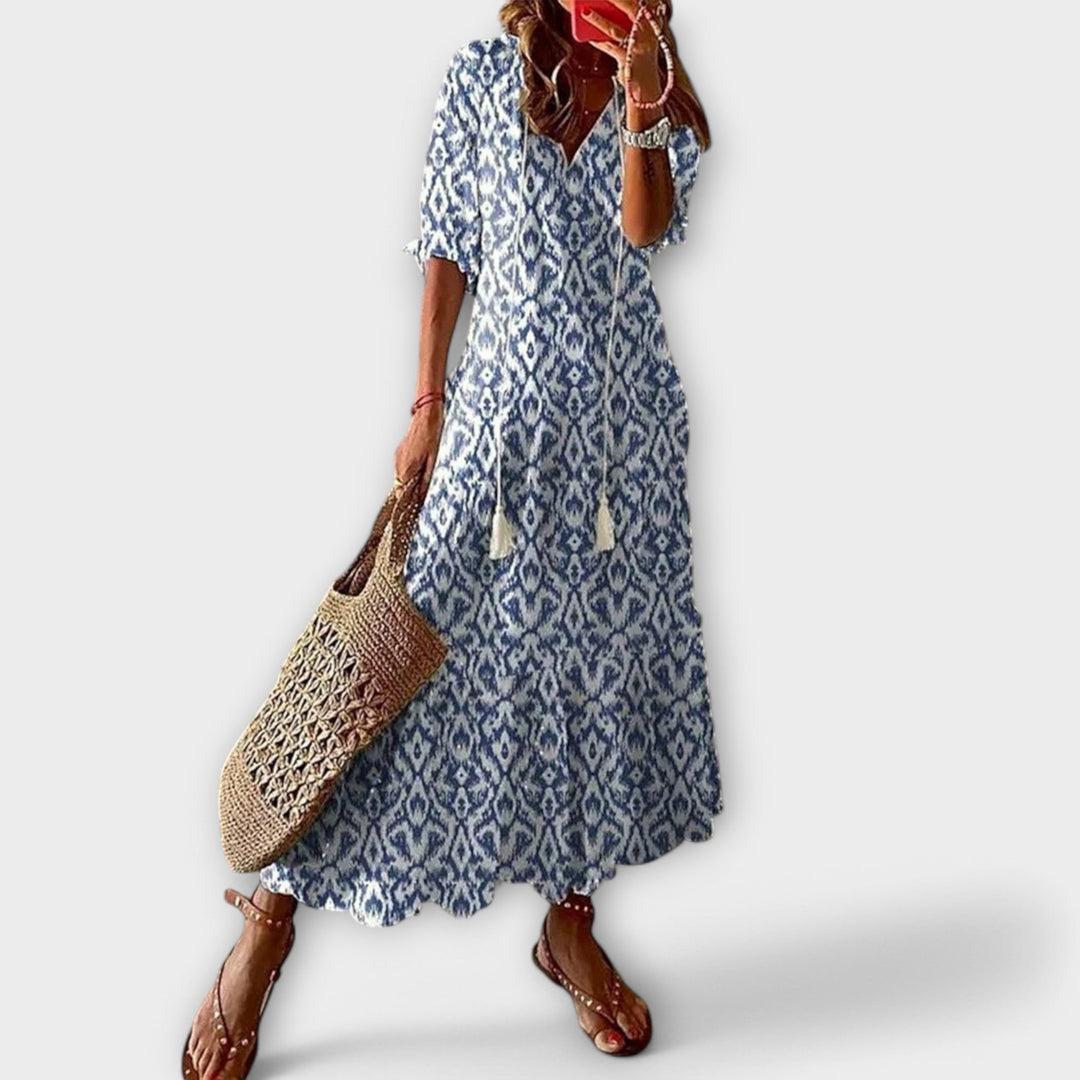 Yvana – Boho Maxi Dress with Ethnic Pattern