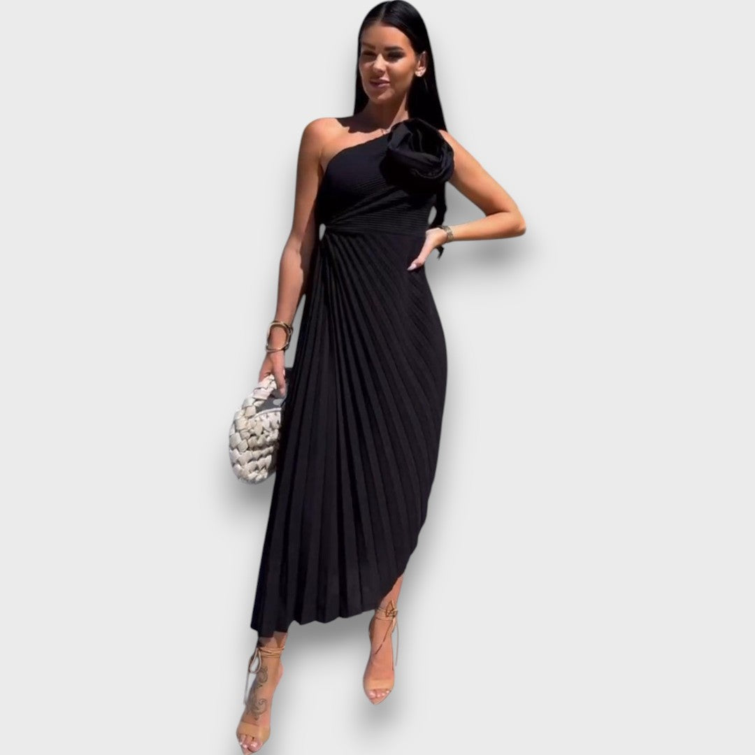 Lunelle – Asymmetrical Dress with Rose Detail