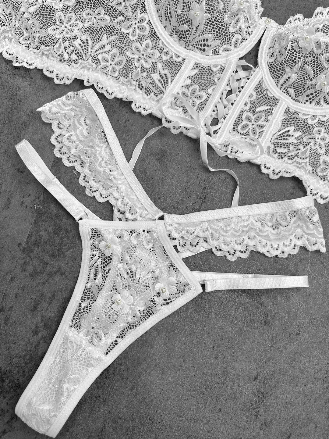 Meliora – White Lace Blossom Lingerie Set for Women