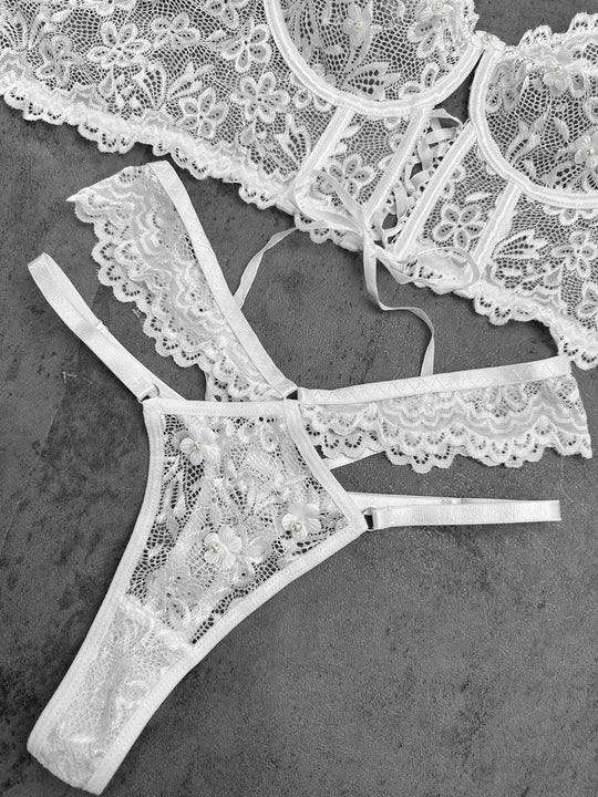 Meliora – White Lace Blossom Lingerie Set for Women