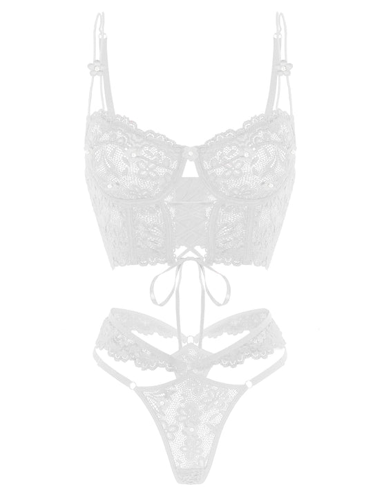 Meliora – White Lace Blossom Lingerie Set for Women