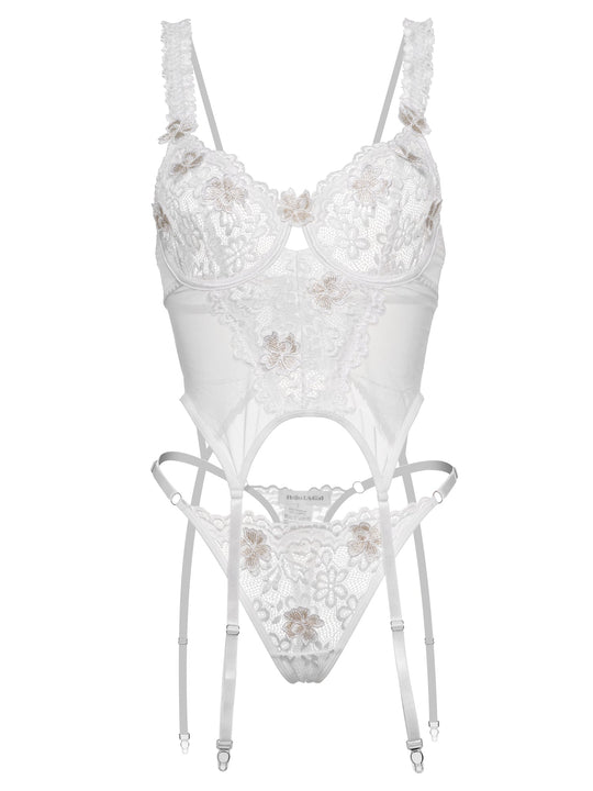 Noelle – Embroidered Lace Corset Set for Women