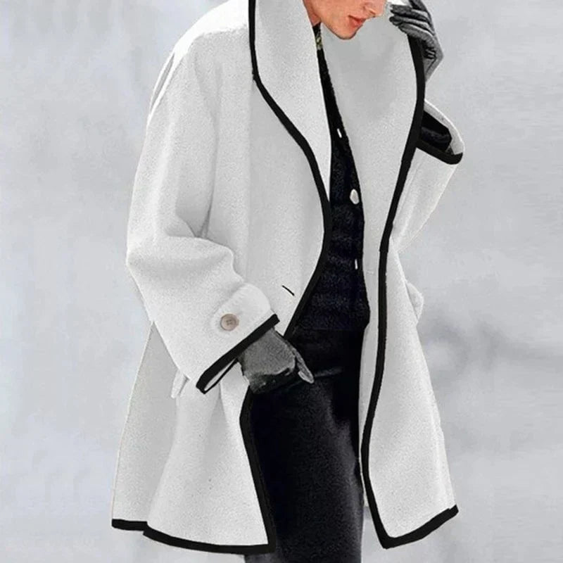 Persephone – Elegant Contrast-Trim Coat for Women