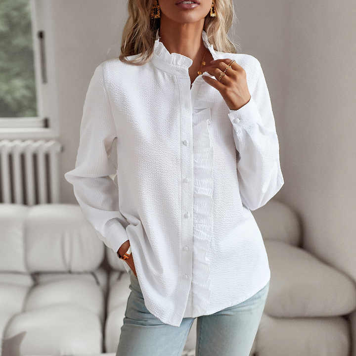 Seravine – Ruffle Trim Button-Up Shirt