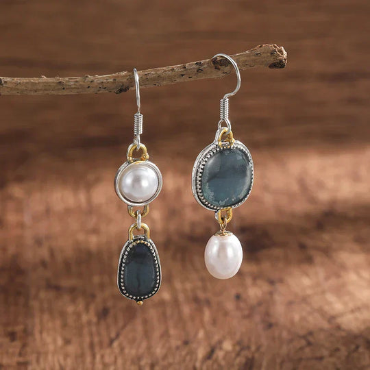 Vintage Blue Earrings Made of Natural Stone