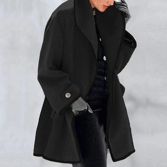 Persephone – Elegant Contrast-Trim Coat for Women